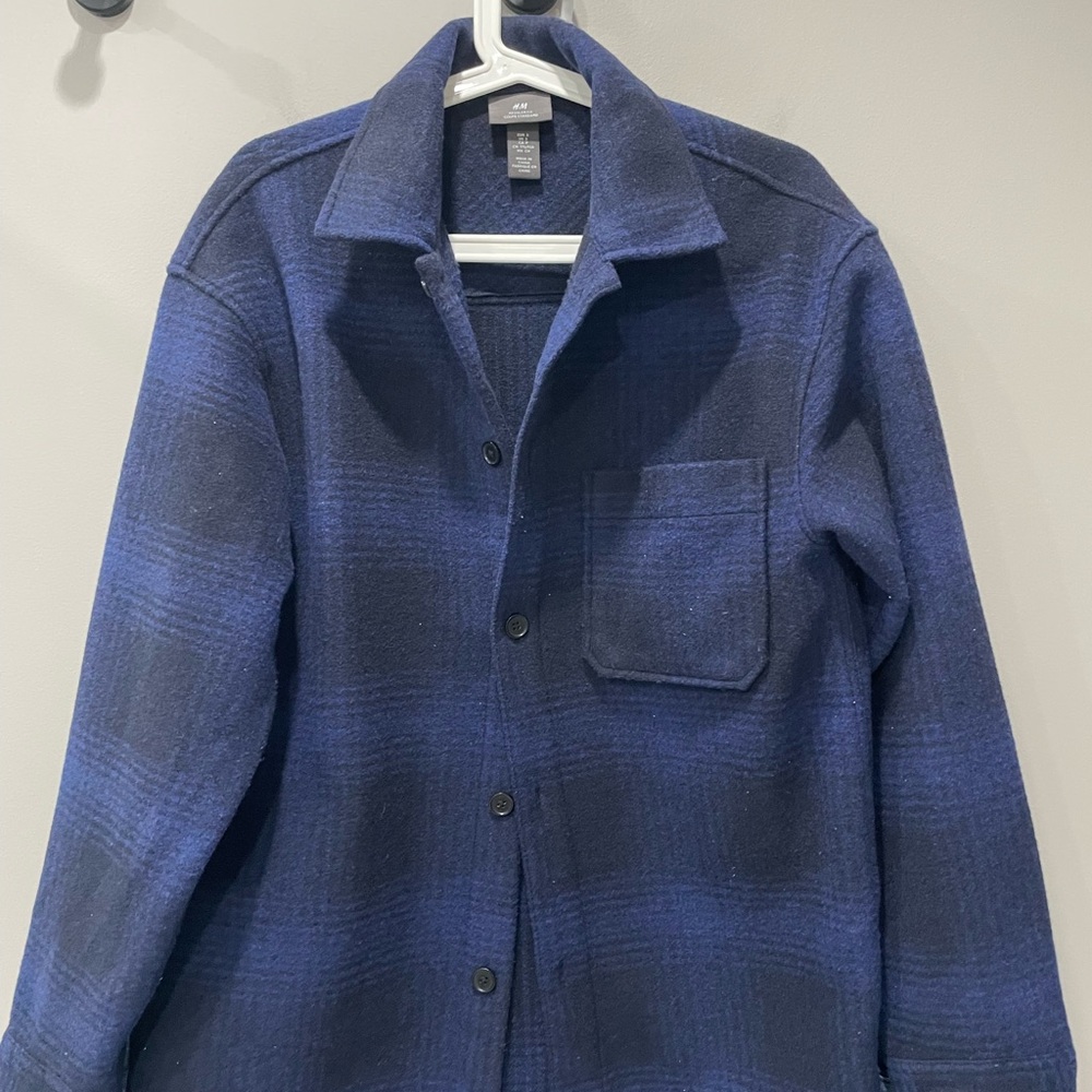 H&M Navy Plaid Regular Fit Jacket